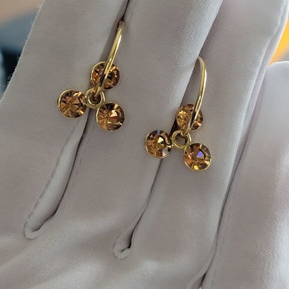 Earrings Gold Tone Topaz Color Crystal Hoop Earrings #0080 - Picture 9 of 9